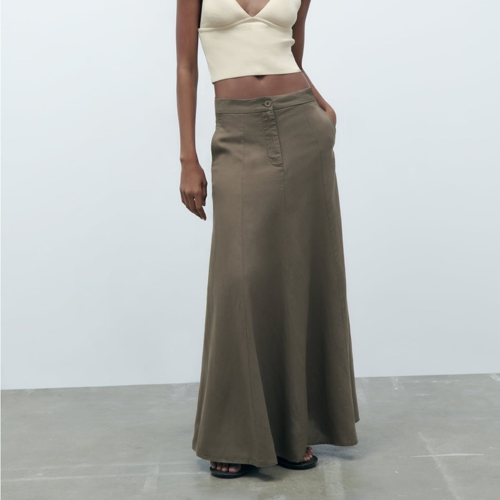 Khaki linen blend skirt